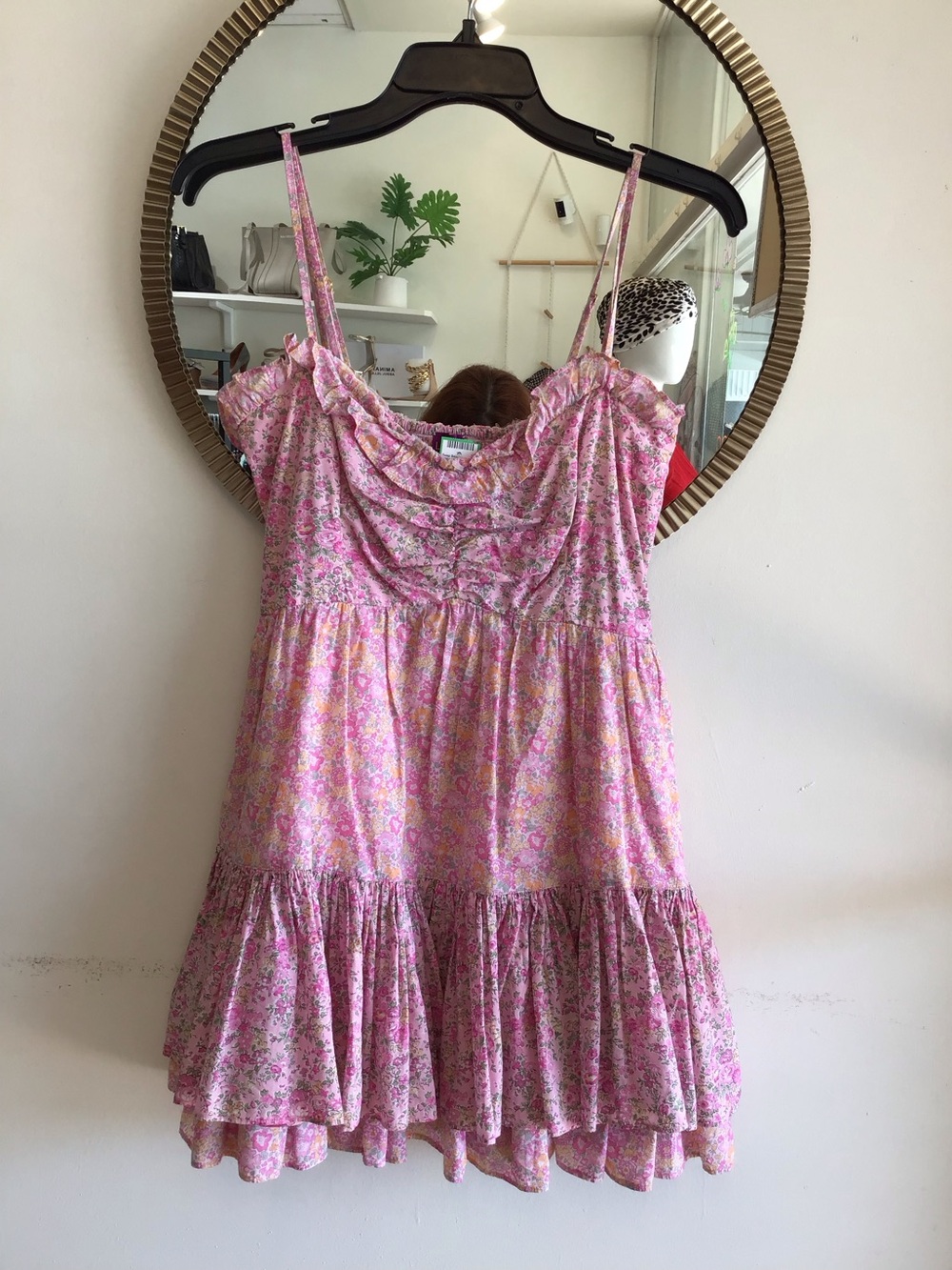 LoveShackFancy Pink Floral Mini Dress